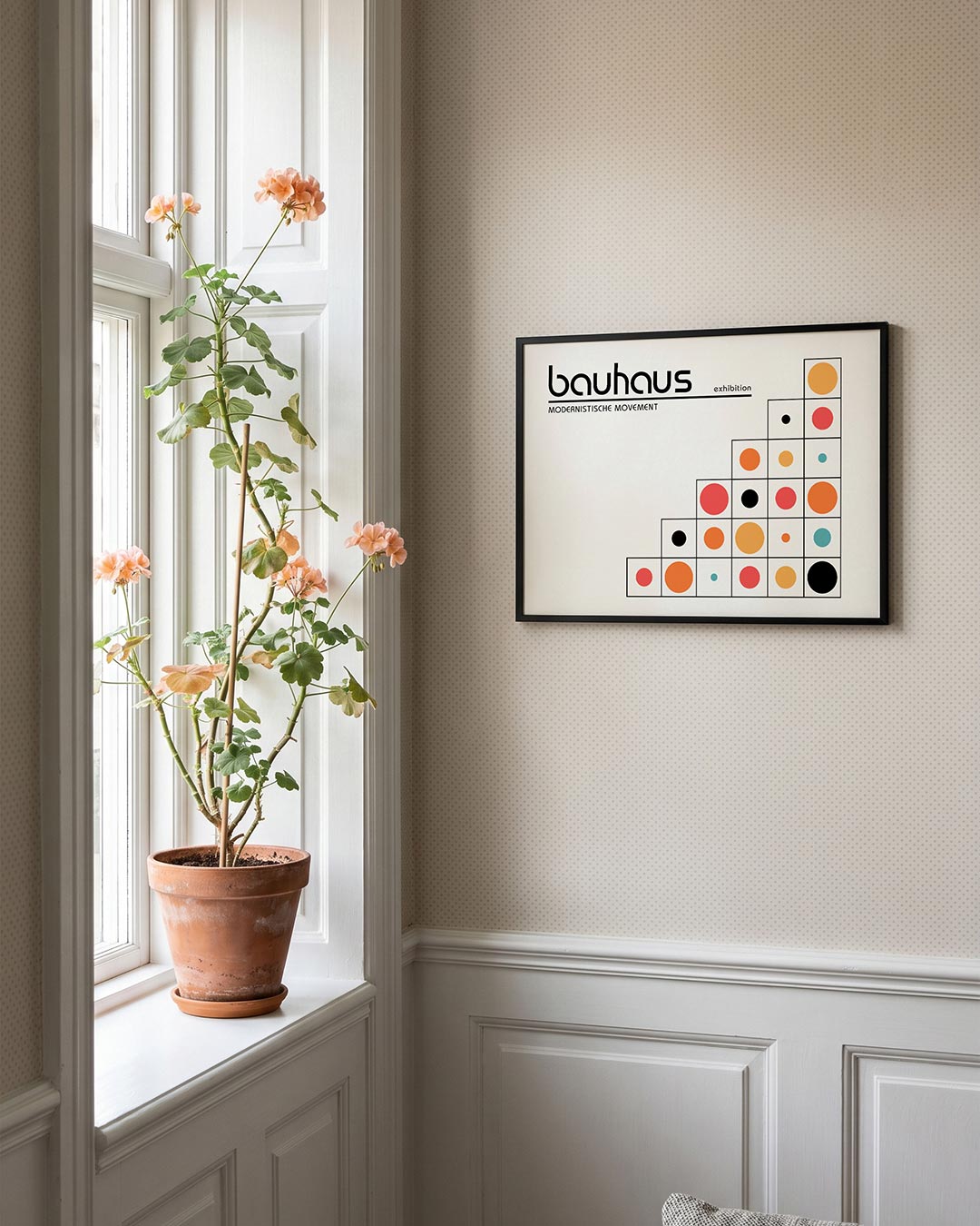 Vorm en kleurvlakken – liggende Bauhaus poster voor aan de muur
