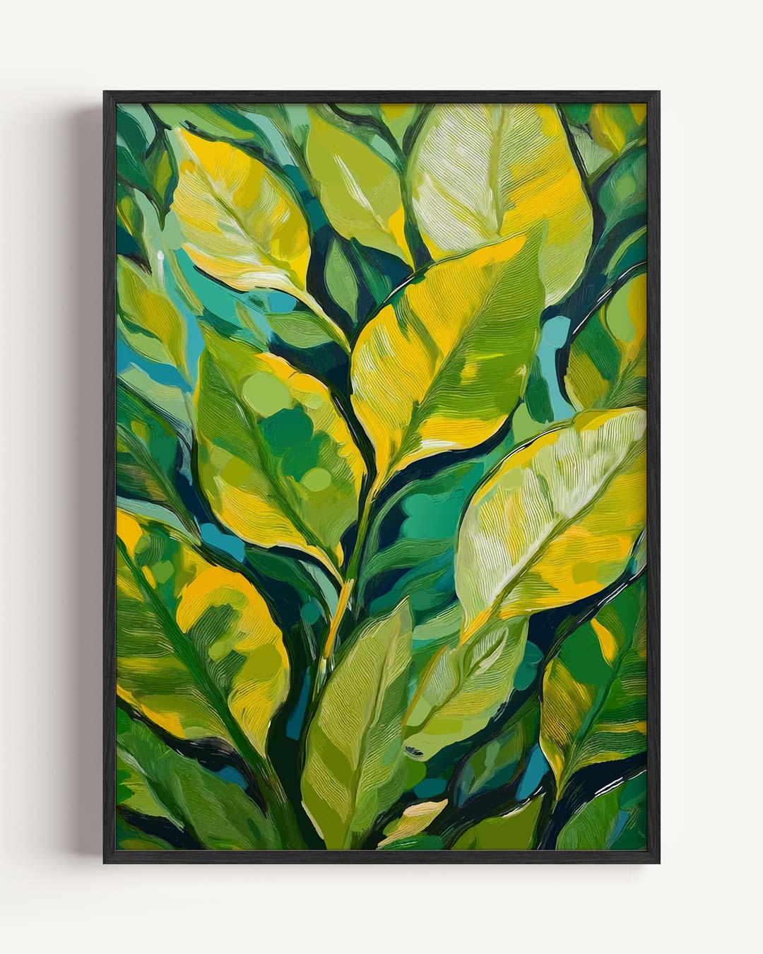 Groene Blaadjes Kunstposter – bloemen portret poster als wanddecoratie