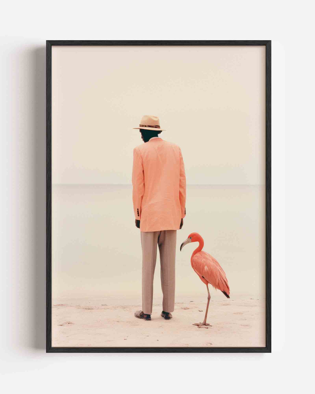 Man en flamingo – Kunst & Design poster als staande wanddecoratie