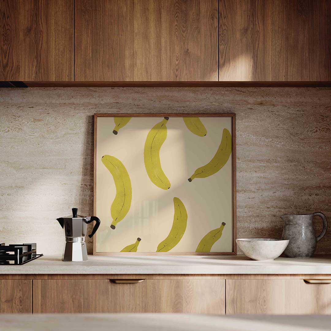 Bananenpatroon – culinaire wandkunst als vierkante poster