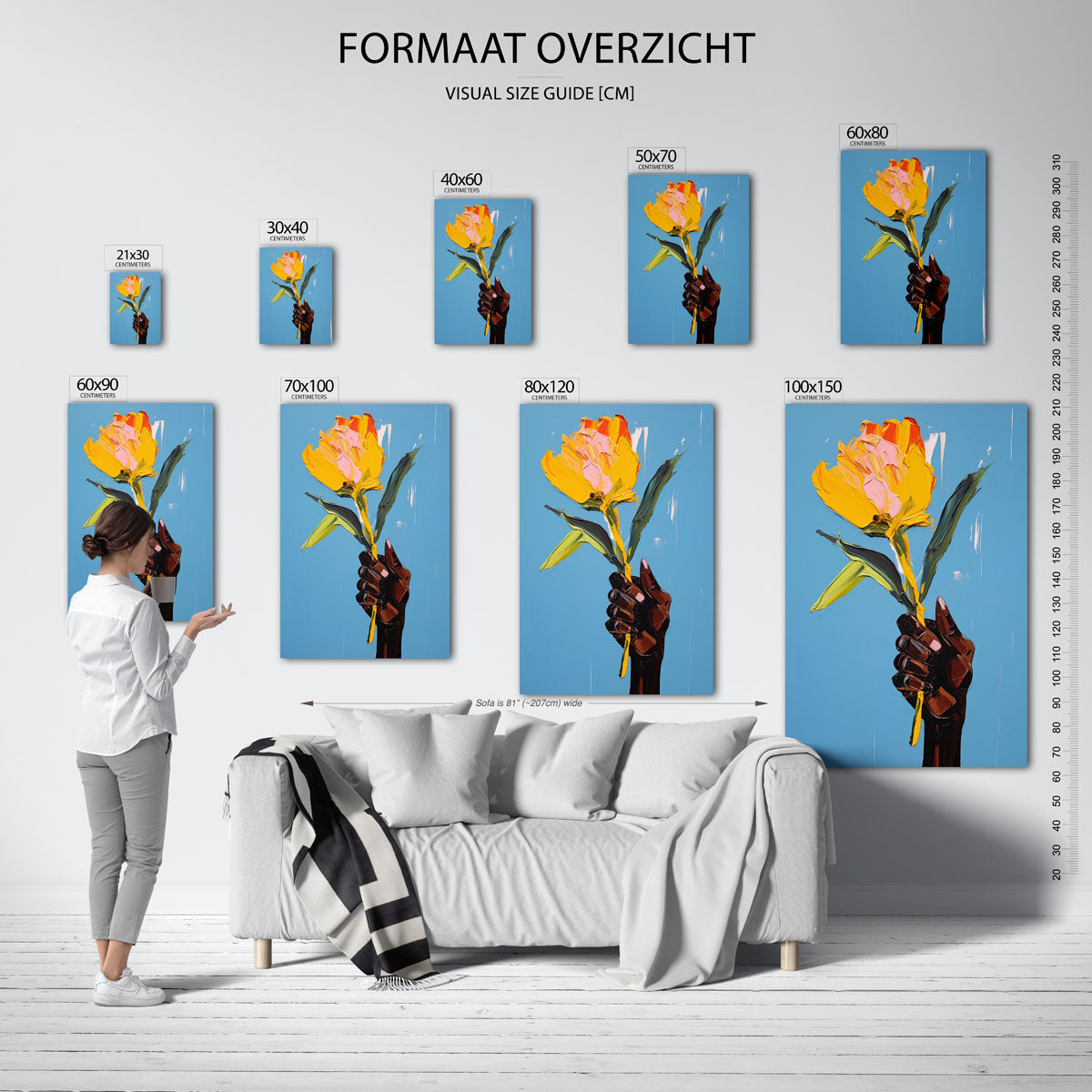 Hand met bloem – staande muurposter met botanisch thema