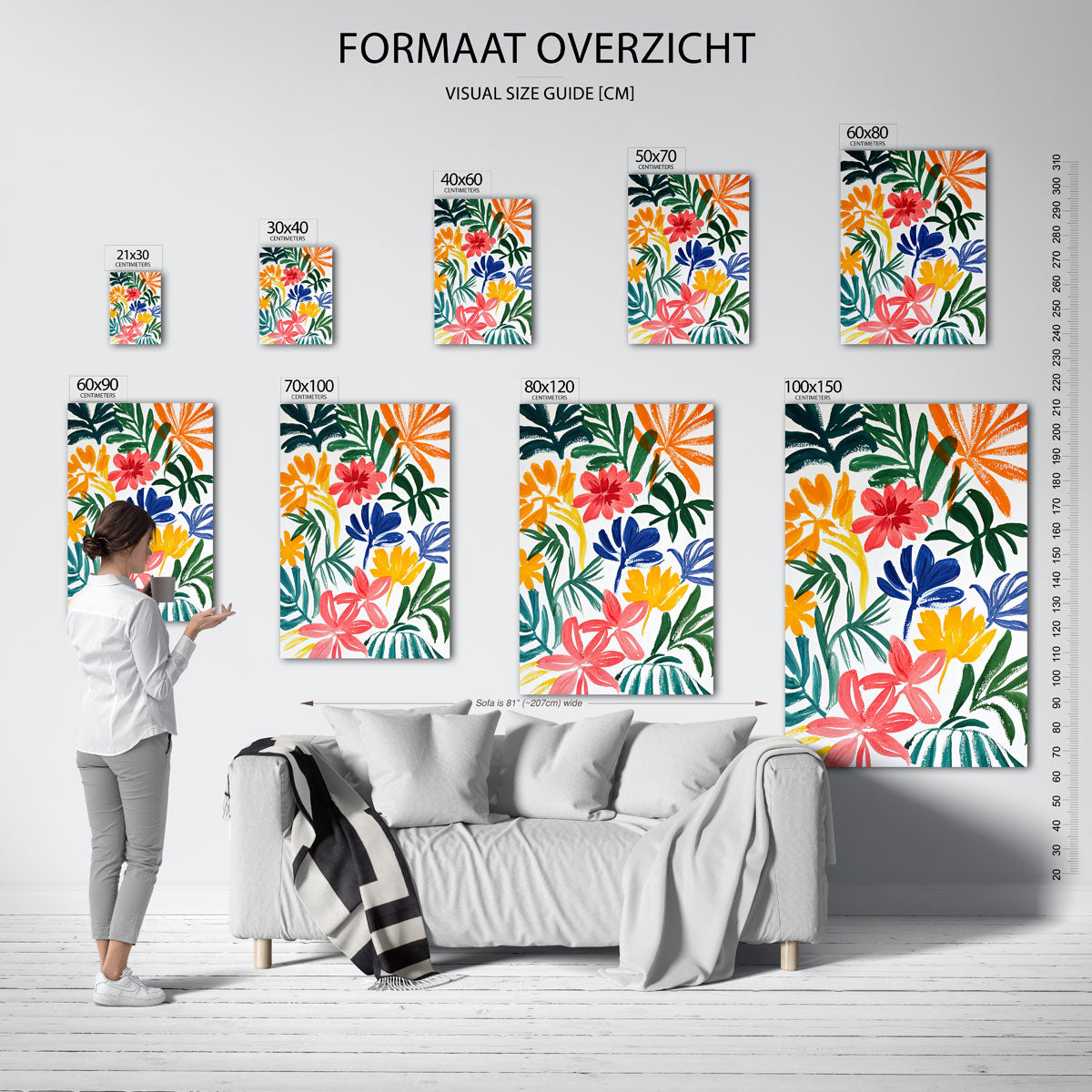Bloemen en bladeren – staande muurposter met jungle thema