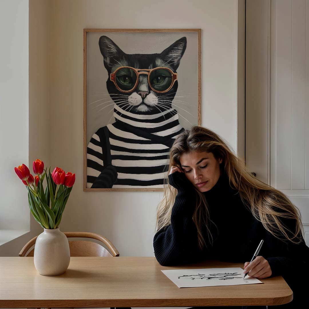 Hipster Kat Kunstposter – staande muurposter met dierenthema