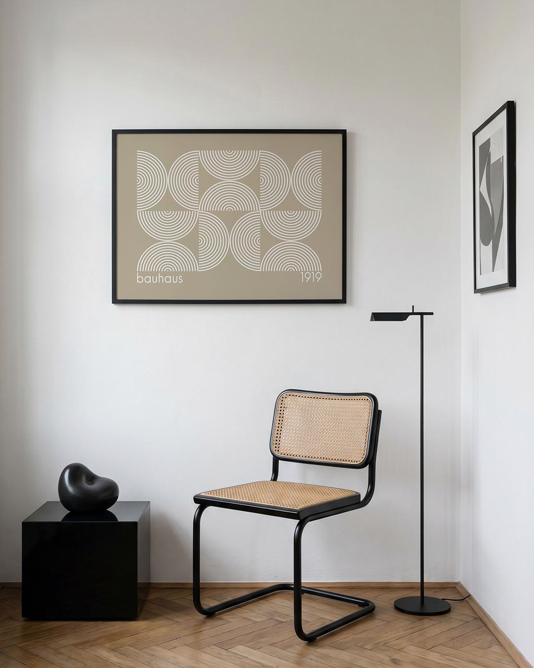 Cirkelpatroon en lijnen – geometrische Bauhaus poster in liggend formaat