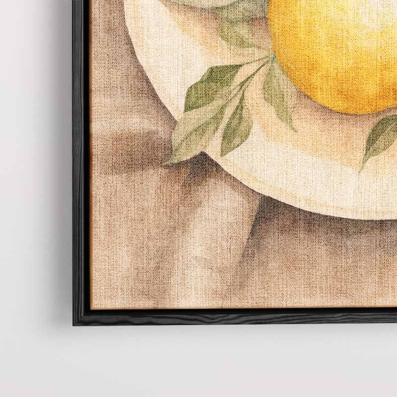 Zonnige Citroenen op Bord – canvas wanddecoratie in portret formaat