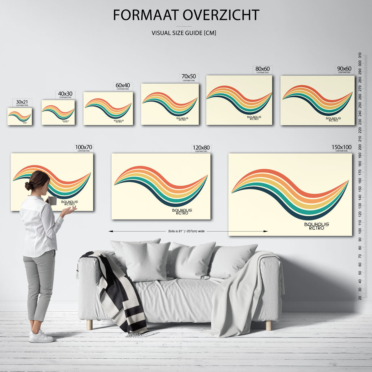 Golvend kleurenspel – geometrische poster in Bauhaus-stijl van WallArtistic