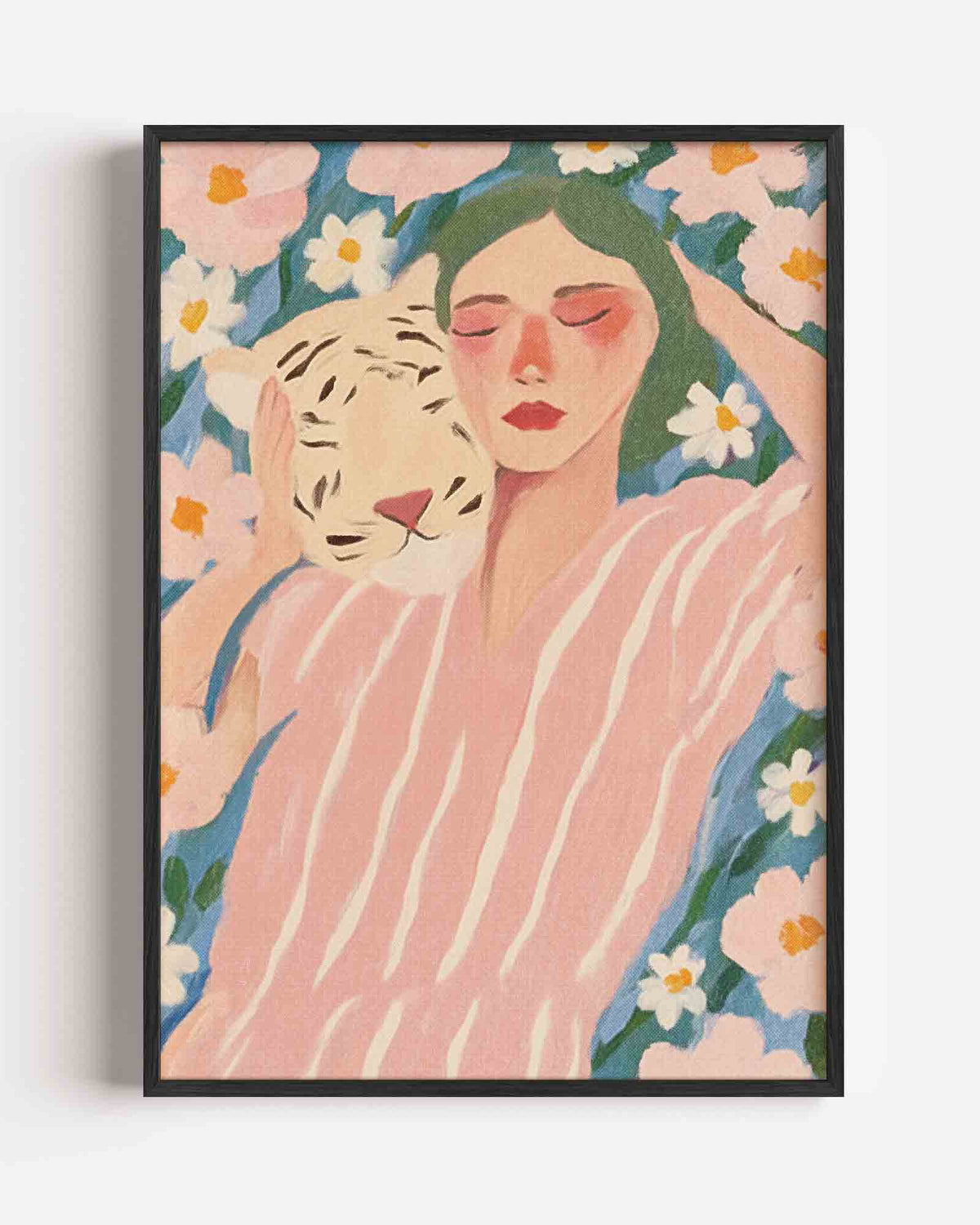 Vrouw met tijger – pastel portret poster als wanddecoratie