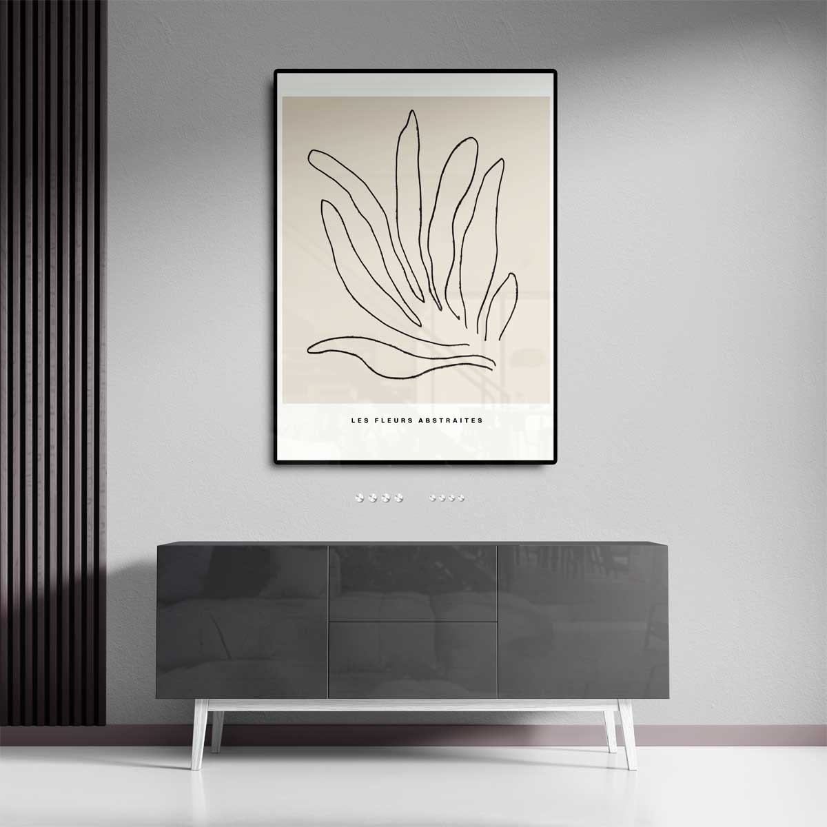 Abstracte Bloemenlijntekening – staand kunstwerk voor modern interieur
