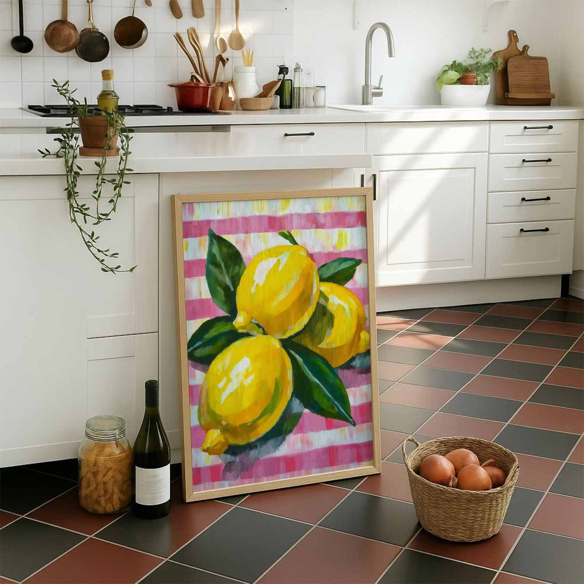 Zomerse Citroen Schilderij – staande muurposter voor keuken of eethoek