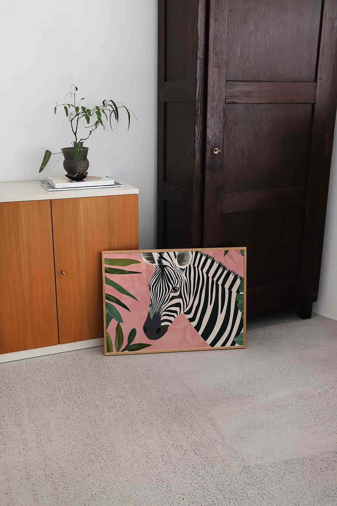 Zebra met bladeren – dierenillustratie als landscape poster