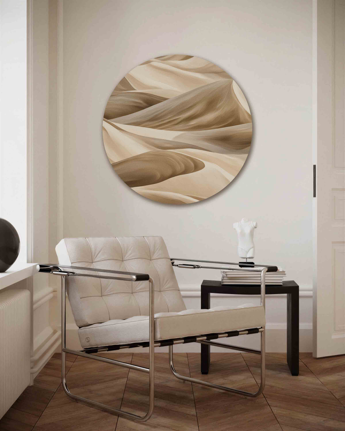 Zandduinen – abstracte muurcirkel als ronde wanddecoratie