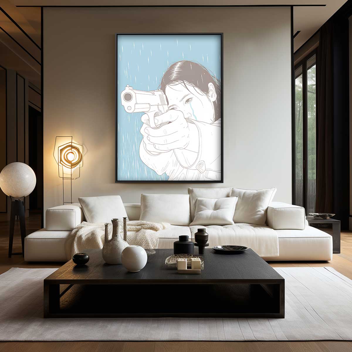Kracht en Emotie in Regen – staand kunstwerk voor modern interieur