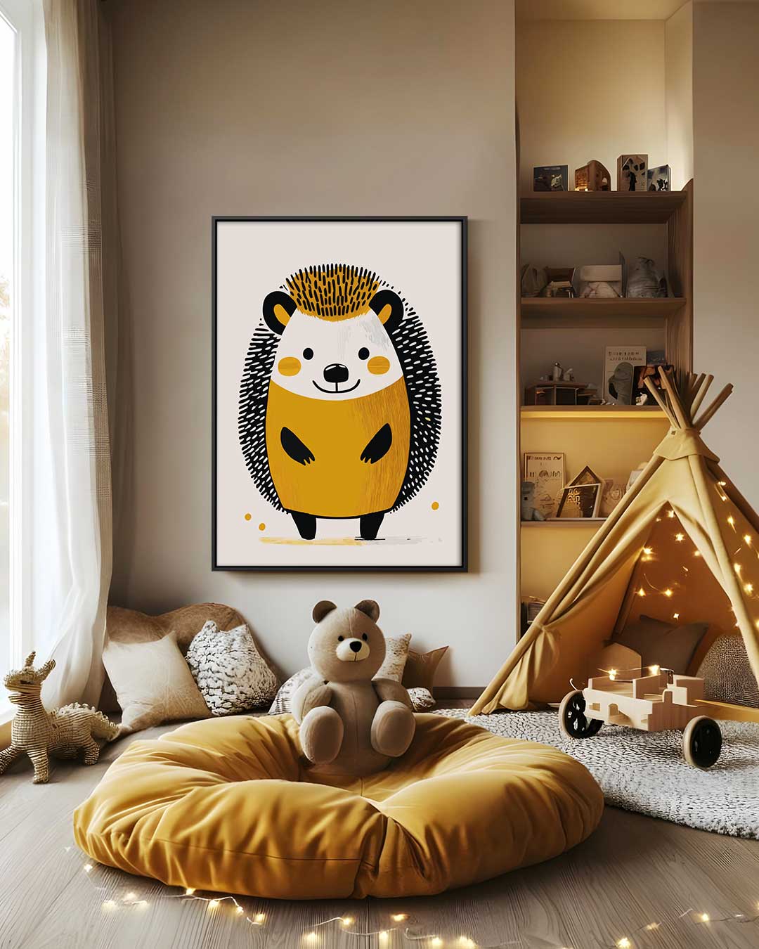 Schattige Egel Illustratie – modern portret kunstwerk van WallArtistic