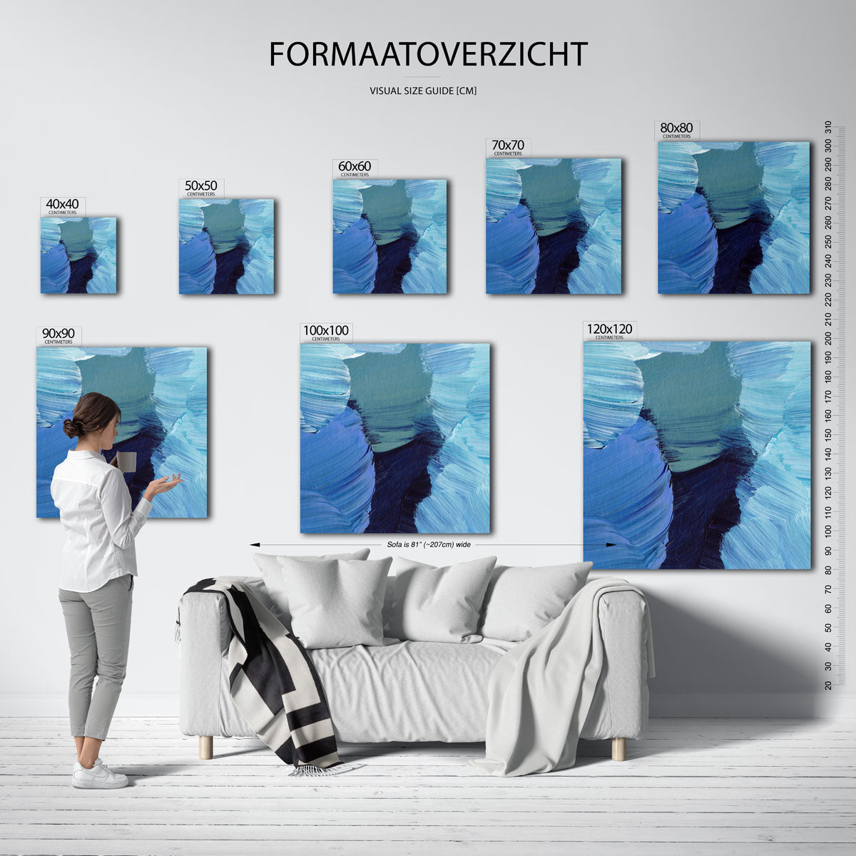 Blauwe penseelstreken – vierkante muurposter met artistieke uitstraling