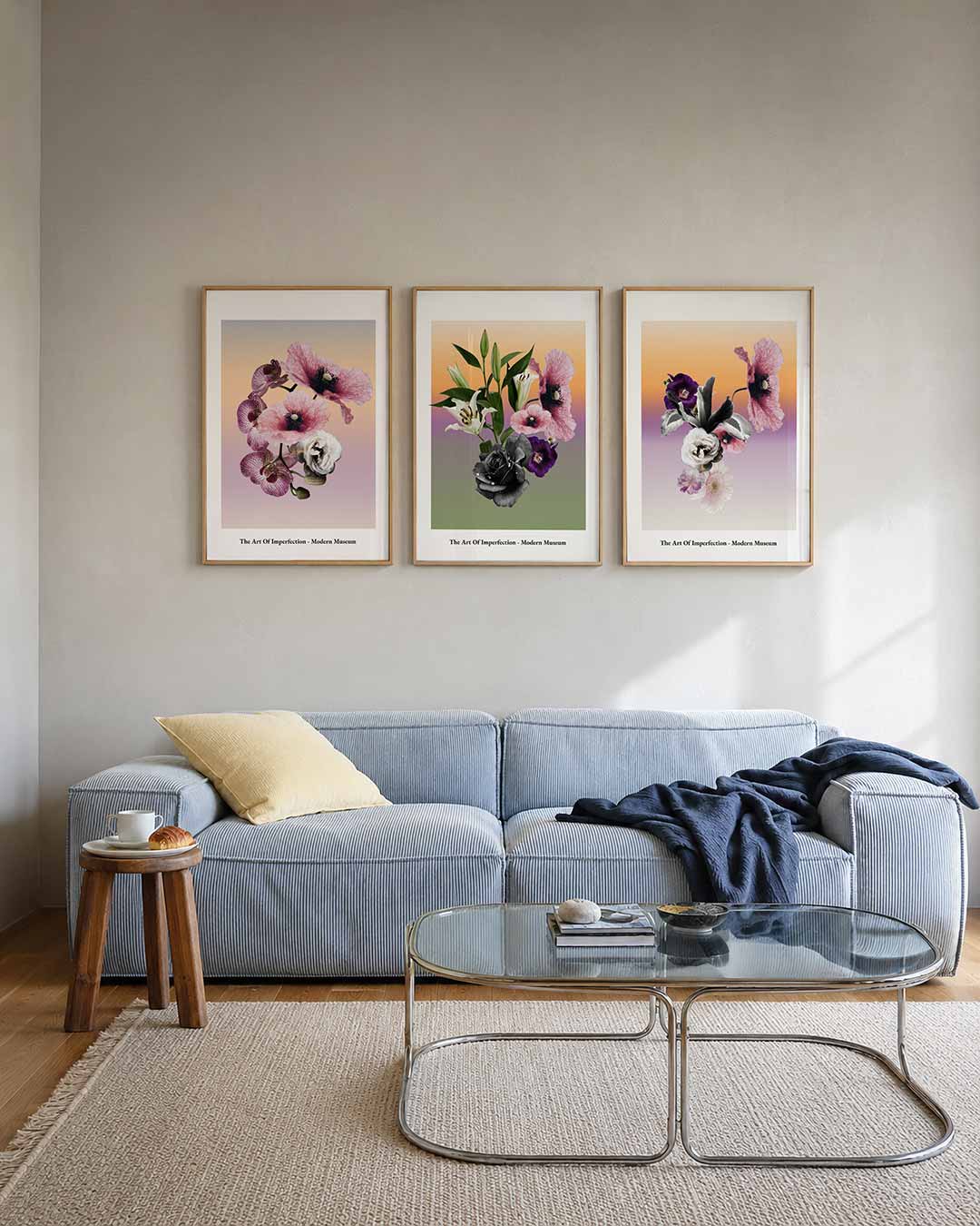 Bloemenharmonie posterset – tweede productweergave – deze posterset toont een delicate mix van bloemen in roze