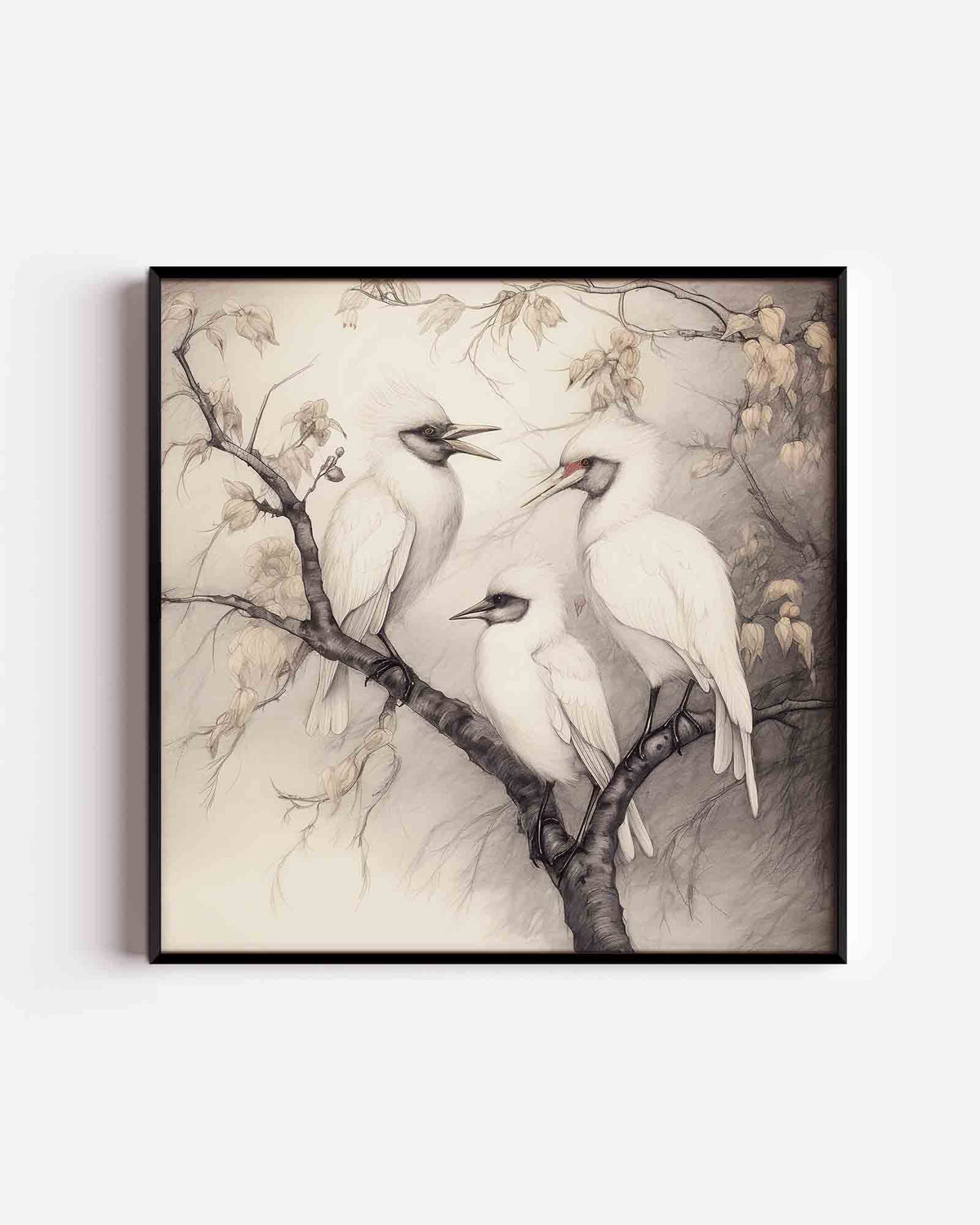 Vogels op tak – vierkante poster met kleur en vormen als wanddecoratie
