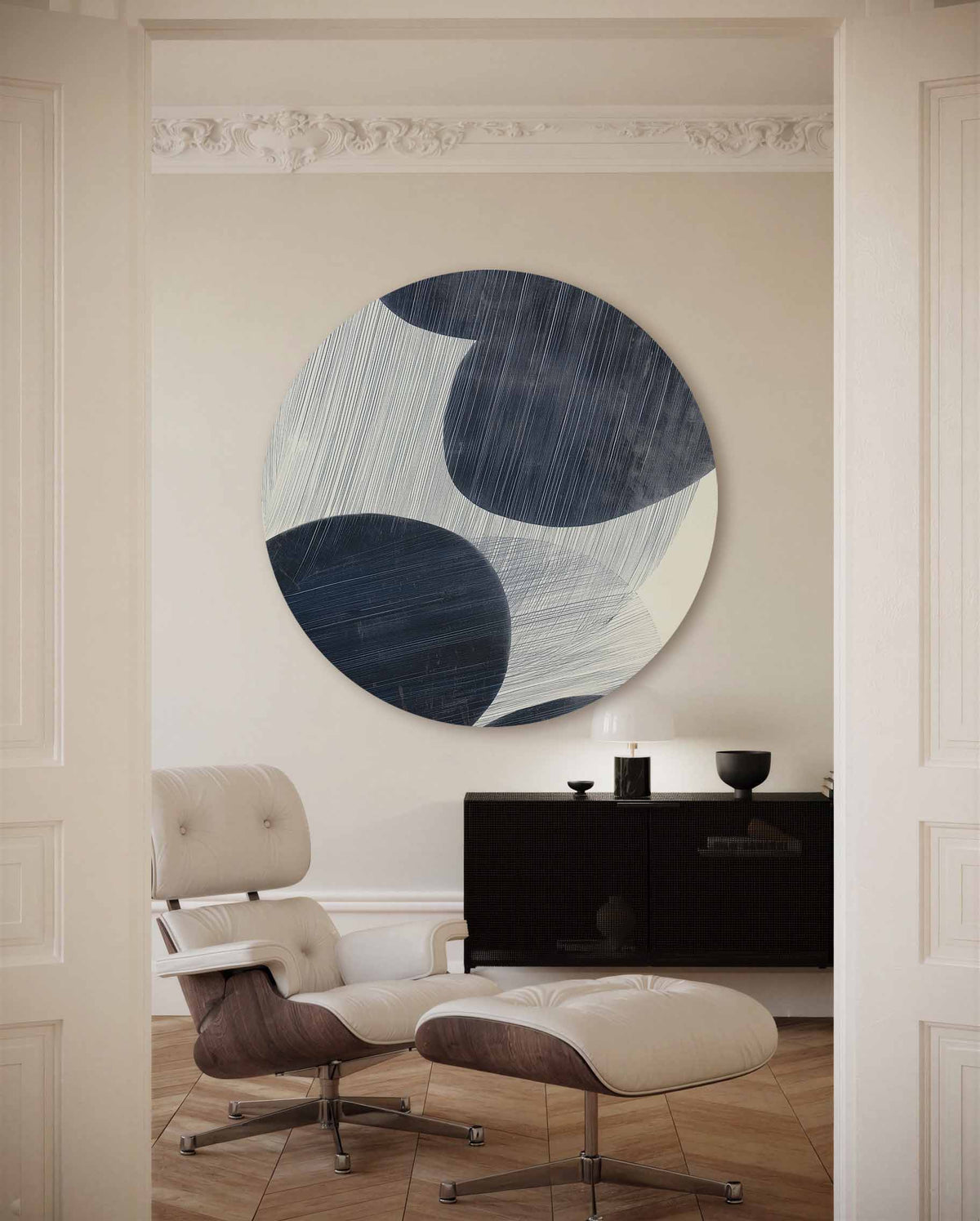 Abstracte vormen – portret muurcirkel als ronde muurdecoratie