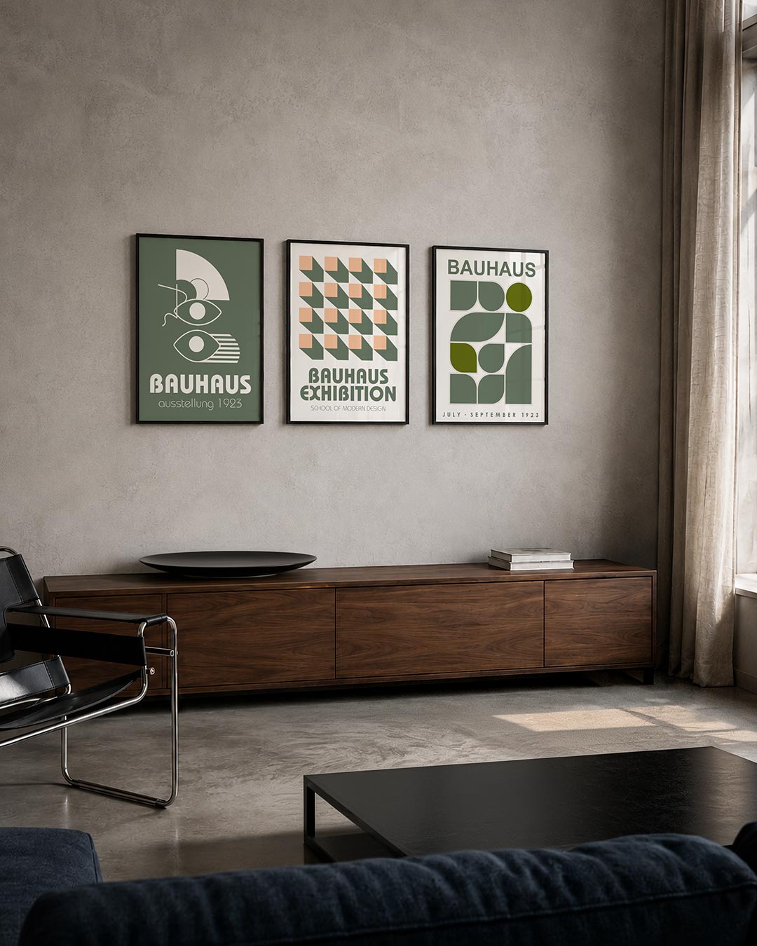 Vormen en vlakken driedelige posterset – deze posterset in drie delen toont een spel van witte geometrische vormen op een