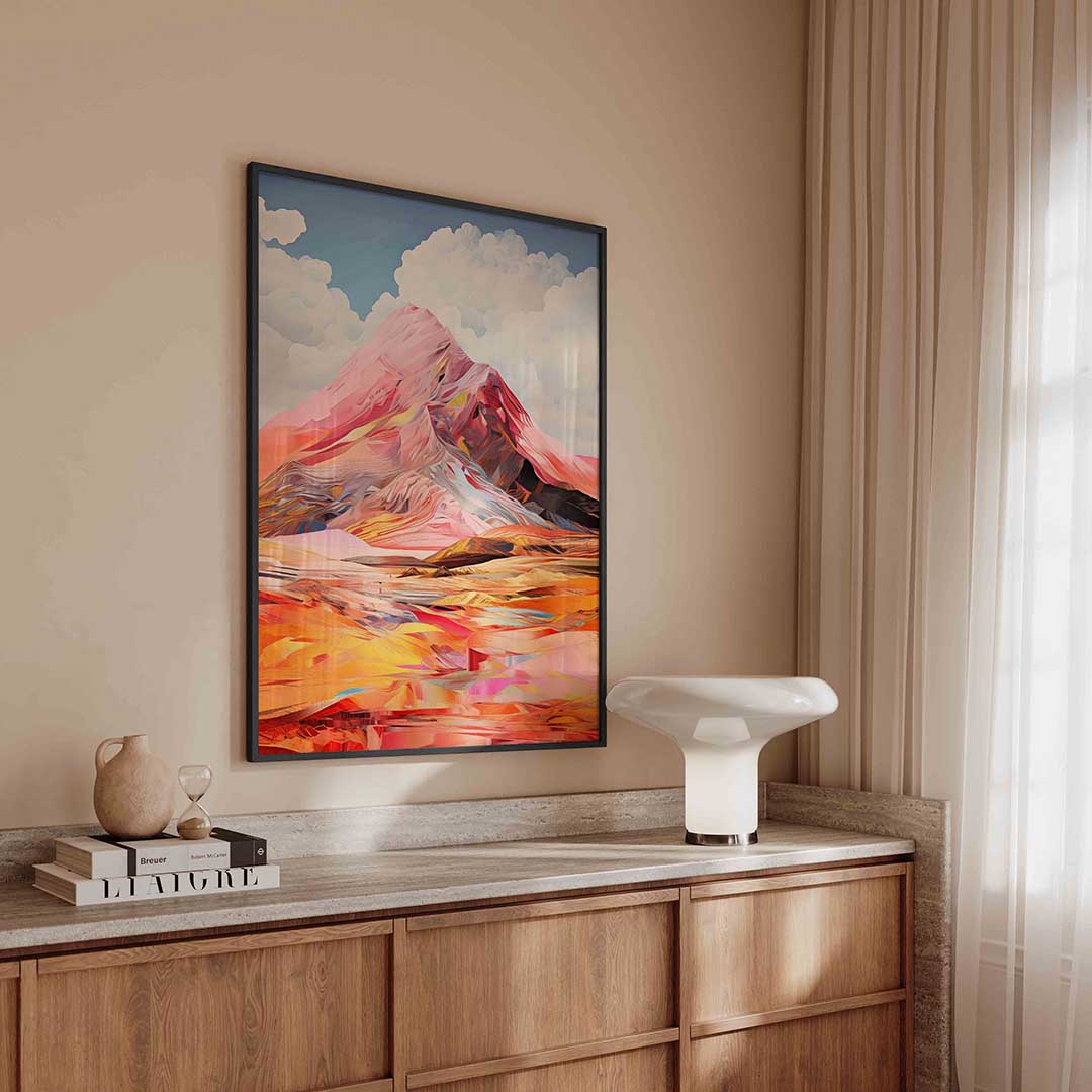 Berglandschap met wolken – surreal poster in staand formaat