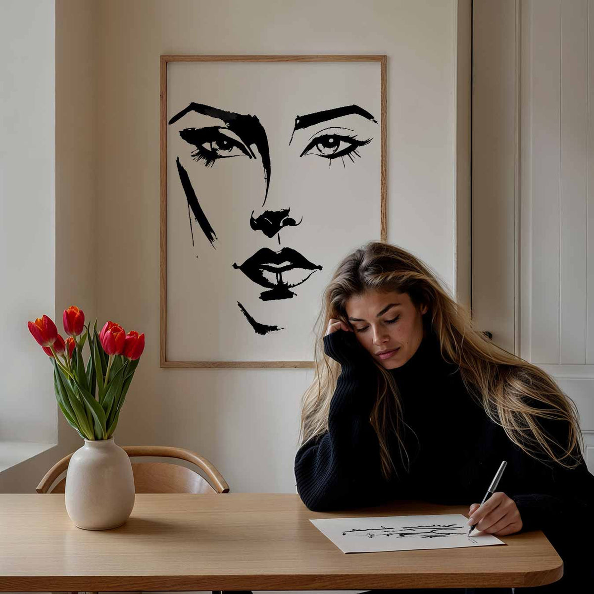 Elegante Vrouwengezicht Illustratie – Popart poster als moderne urban wanddecoratie