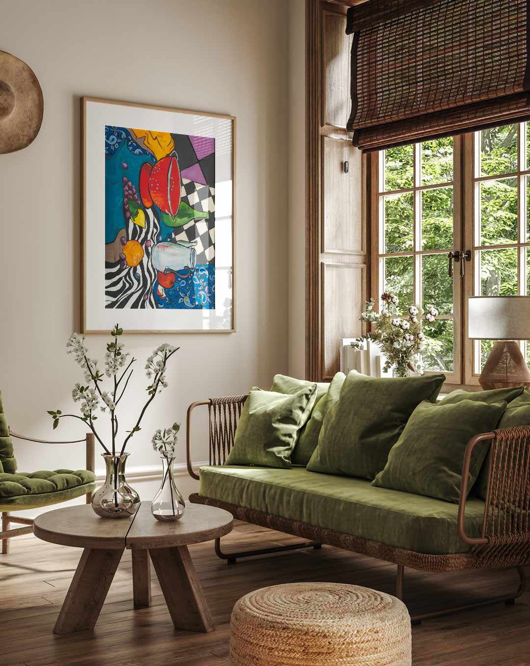 Kleurvolle Abstracte Fruitschaal – staande muurposter met Popart uitstraling