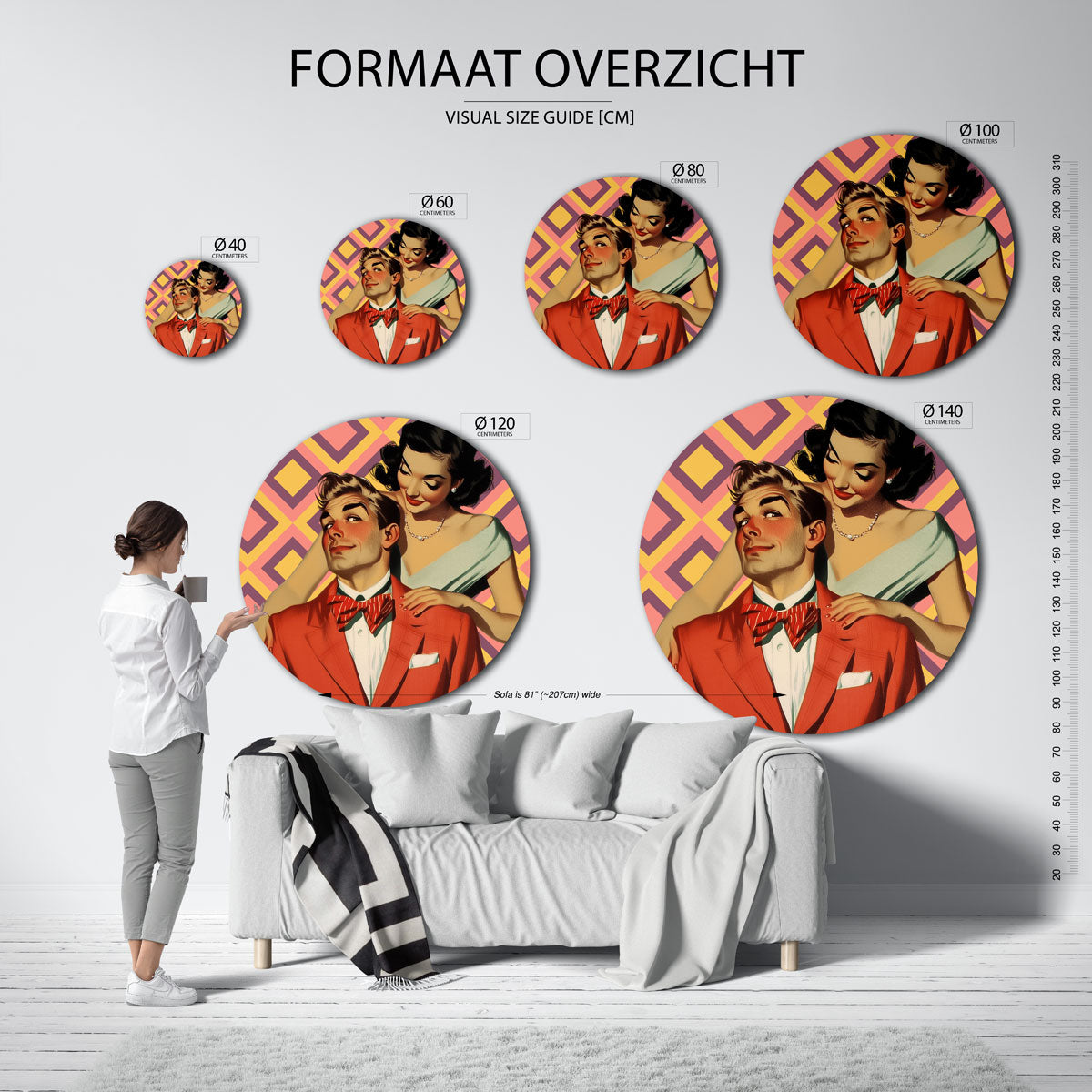 Retro koppel – ronde muurdecoratie met kleur en vorm