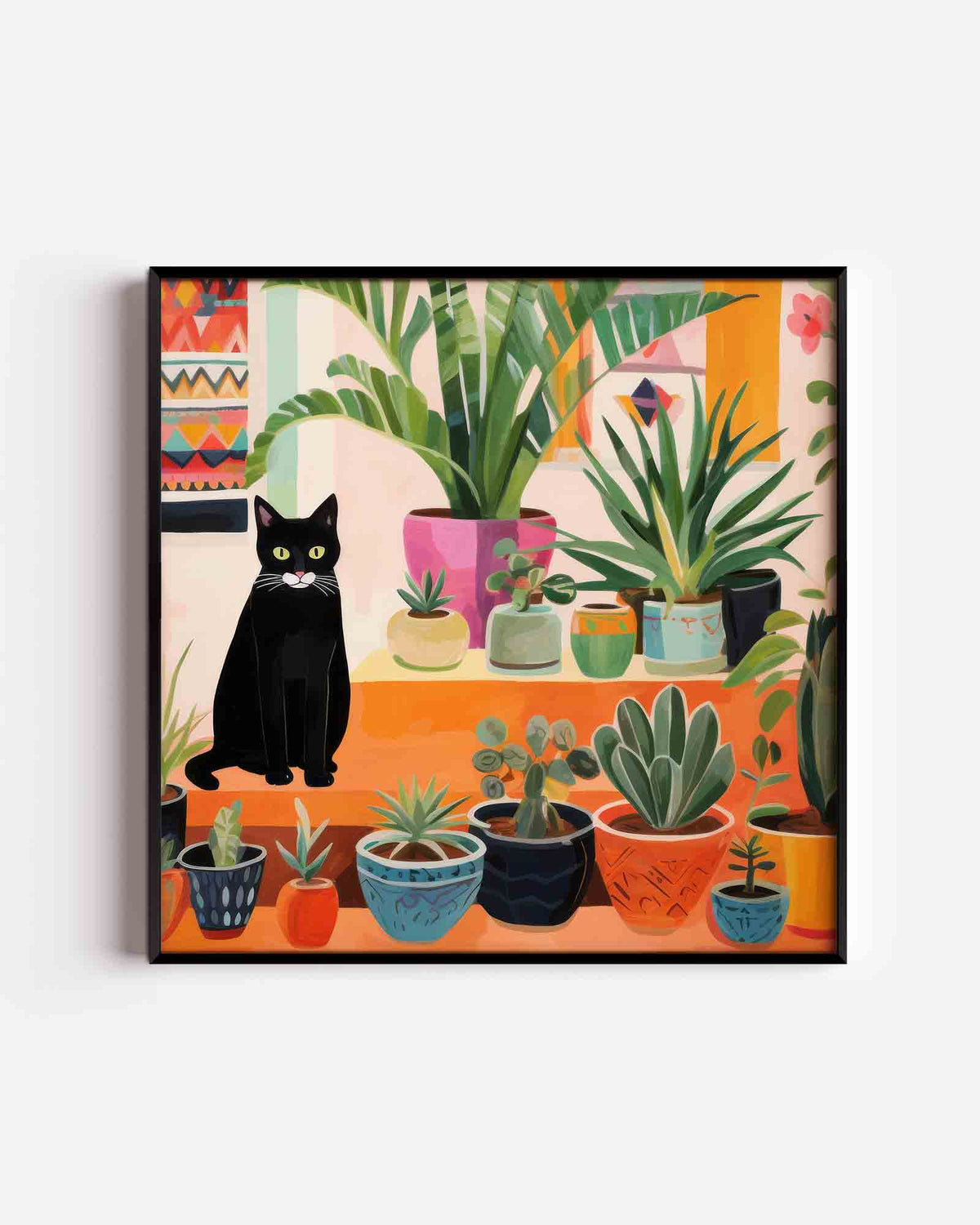 Kat en planten – keuken vierkante poster als wanddecoratie