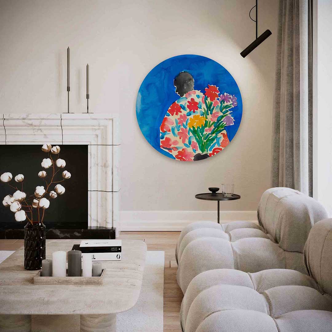 Bloemenfiguur – abstracte textuur muurcirkel als wanddecoratie