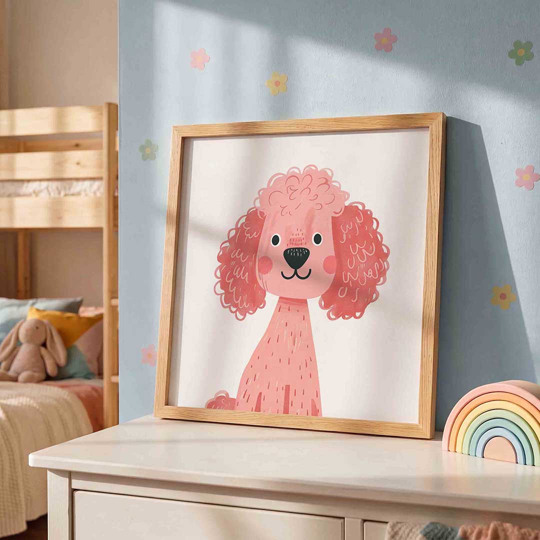 Roze hond – speelse wandkunst als vierkante kinderposter