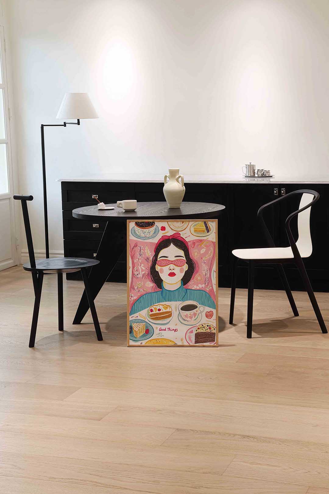 Vrouw met desserts – moderne wandkunst als portret poster
