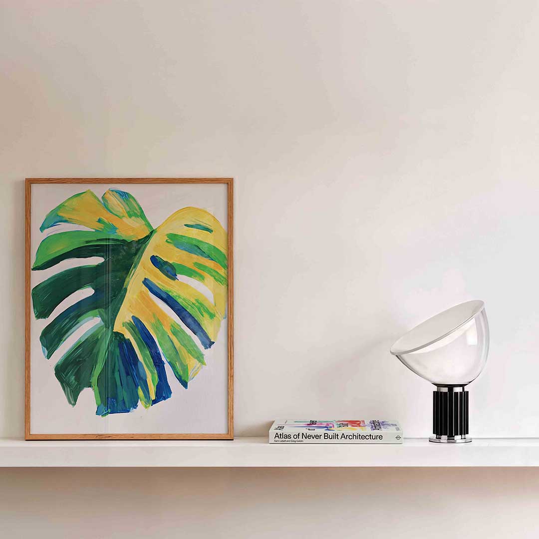 Blad in groene en gele tinten – bloemen wandkunst als portret poster