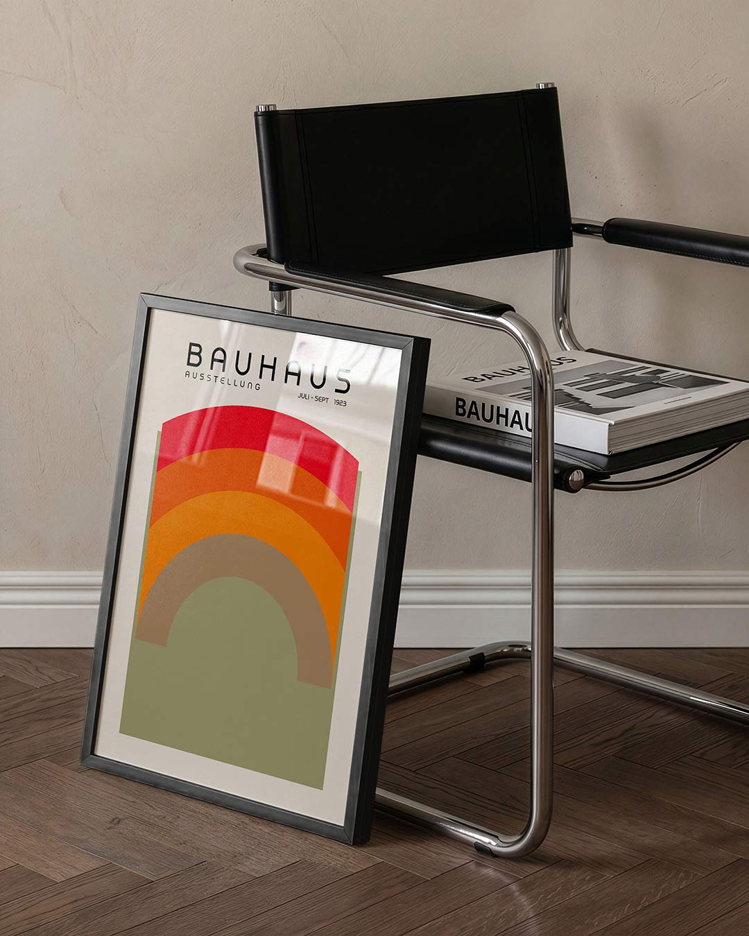 Kleurvlakken boog – staande Bauhaus poster voor aan de muur