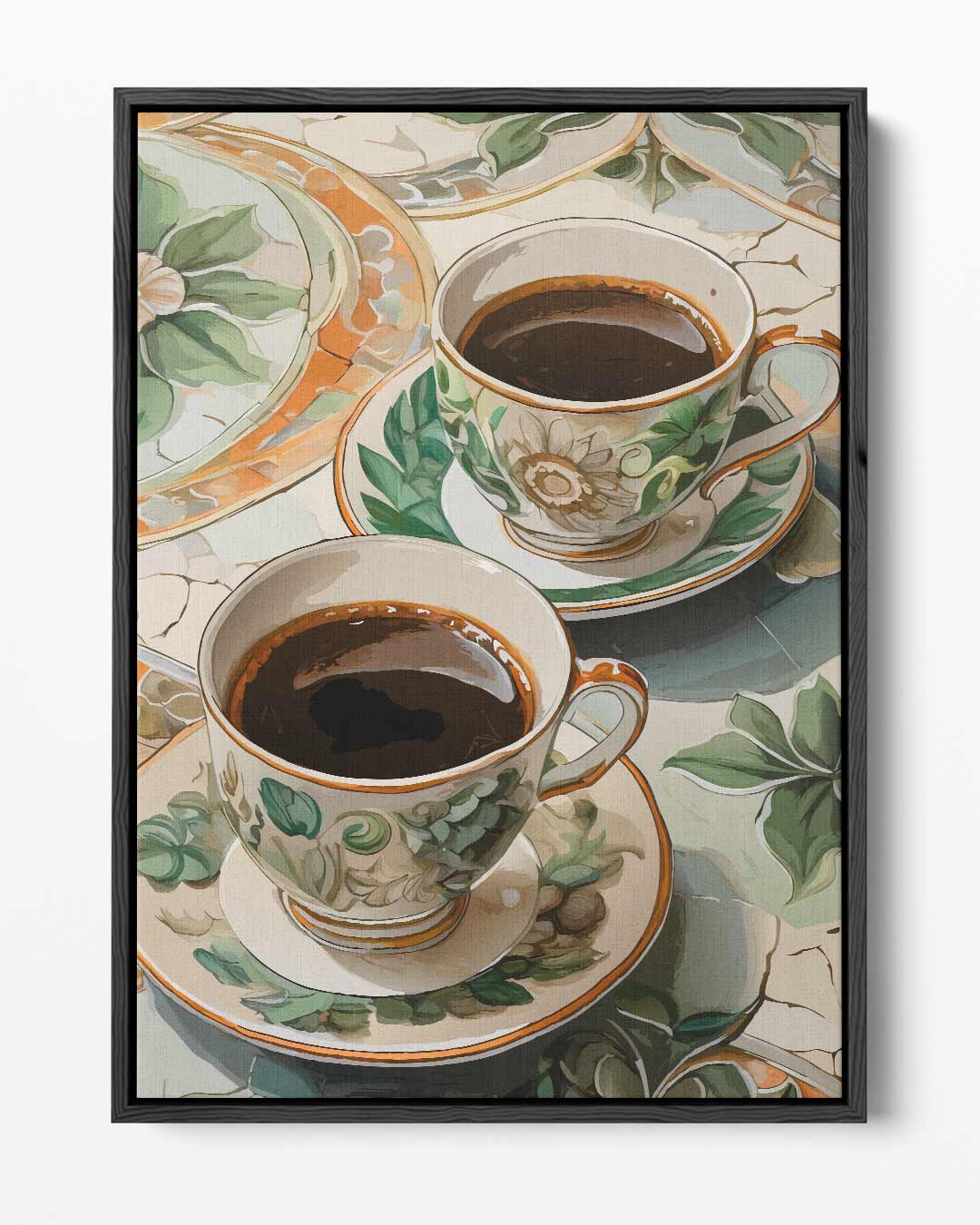 Zomers Koffieservies Schilderij – portret kunstwerk als wanddecoratie