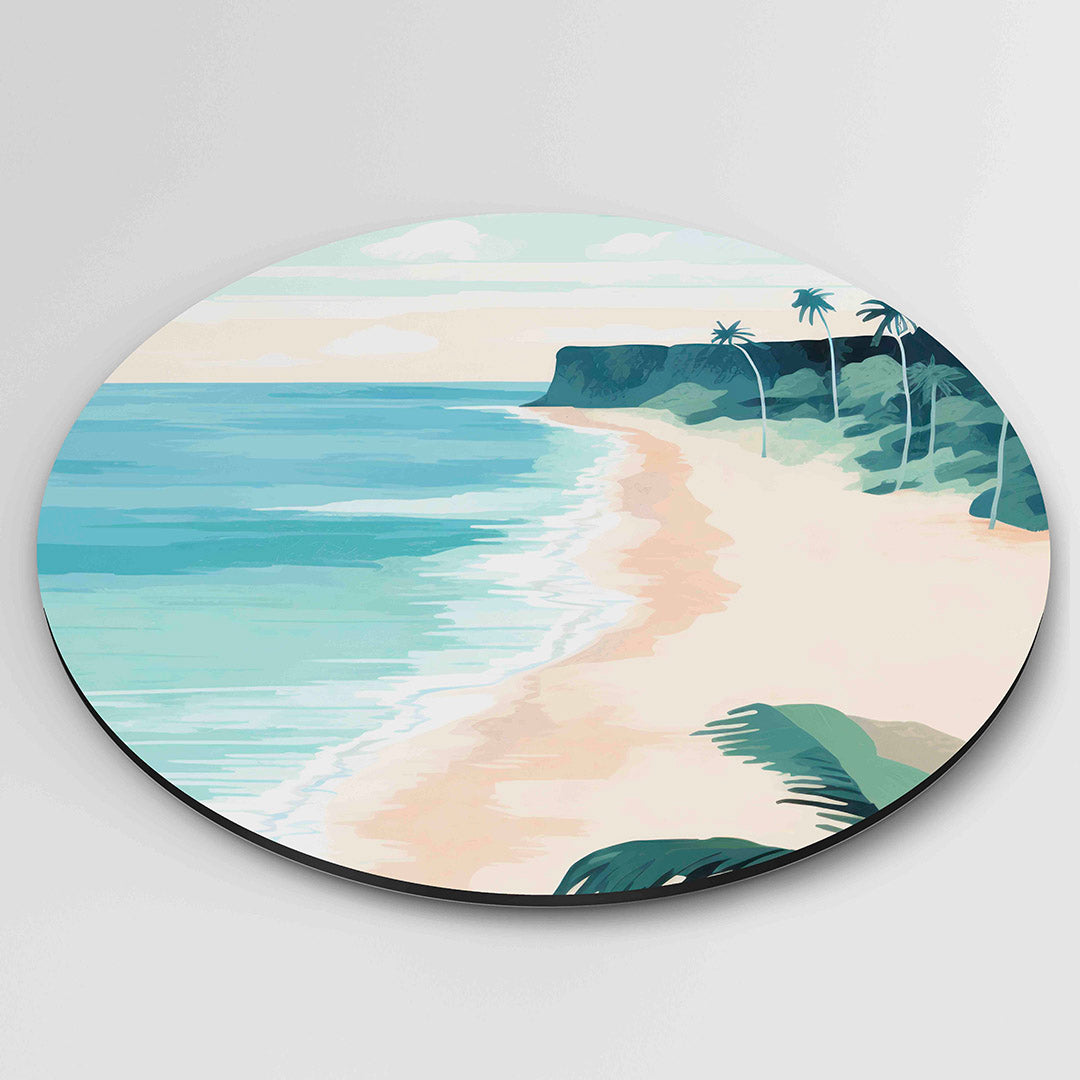 Strand en palmbomen – ronde wanddecoratie met abstract ontwerp