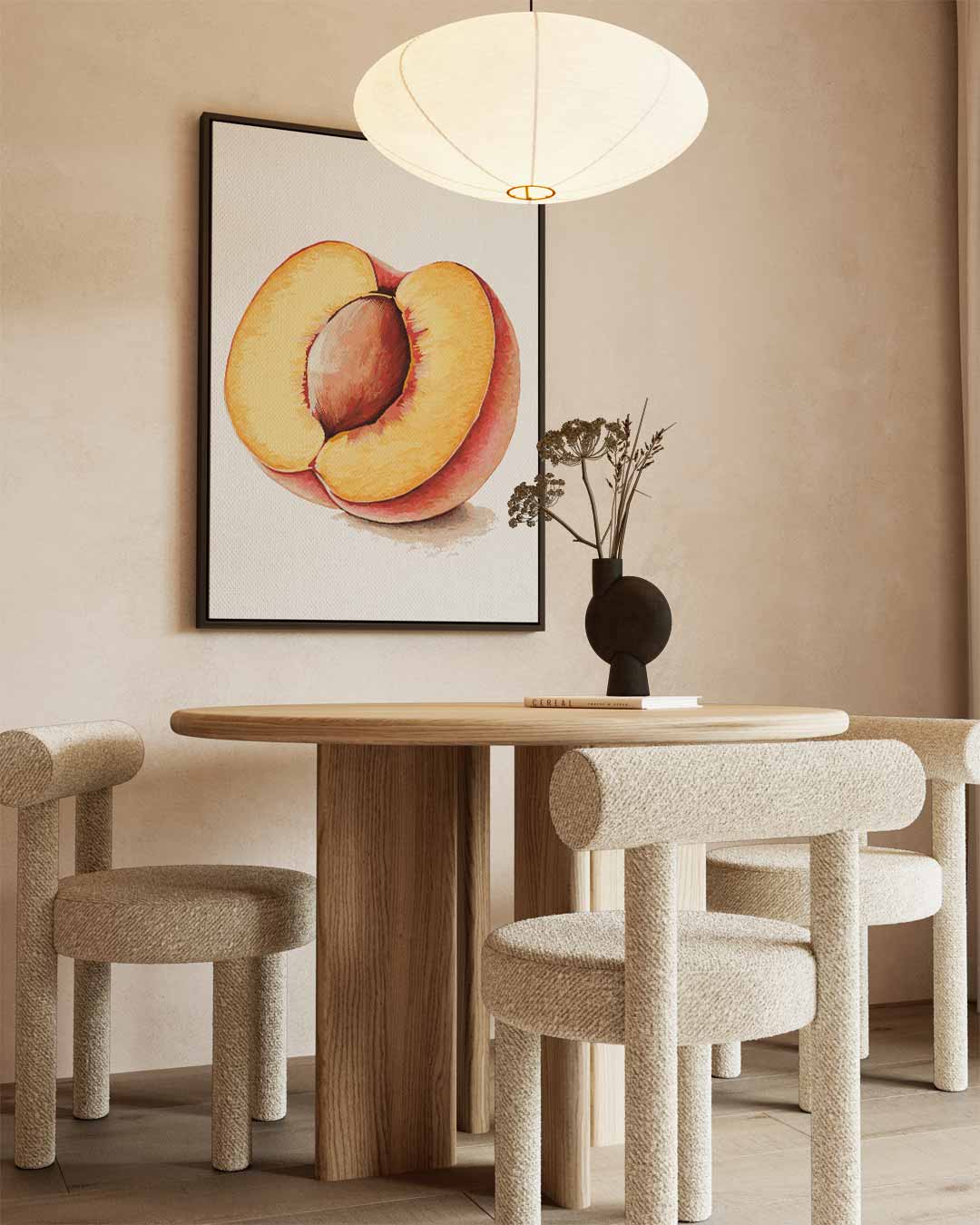 Kleurrijke Perzik Illustratie – canvas wanddecoratie in portret formaat