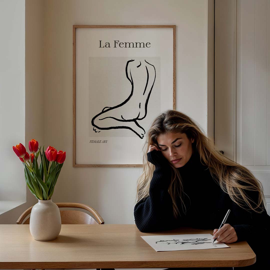 La Femme Minimalistische Kunstposter – lijntekening poster in staand formaat
