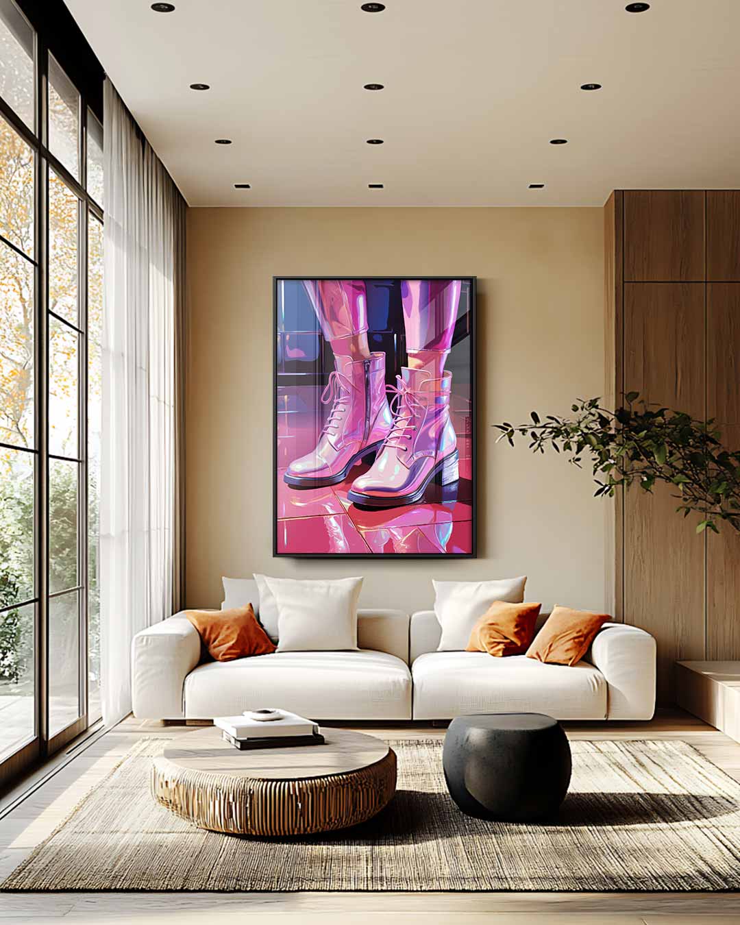 Sprankelende Laarzen in de Spotlight – staand kunstwerk voor modern interieur