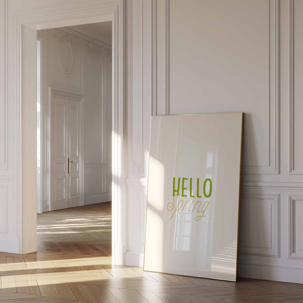 Hello Spring – paas poster als vrolijke staande wanddecoratie