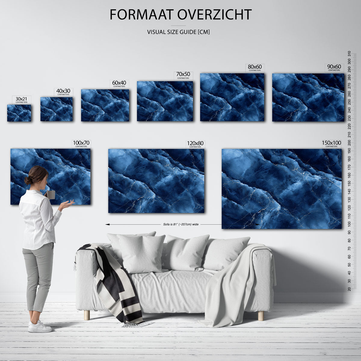 Blauw marmer patroon – liggende muurposter met abstracte vormen