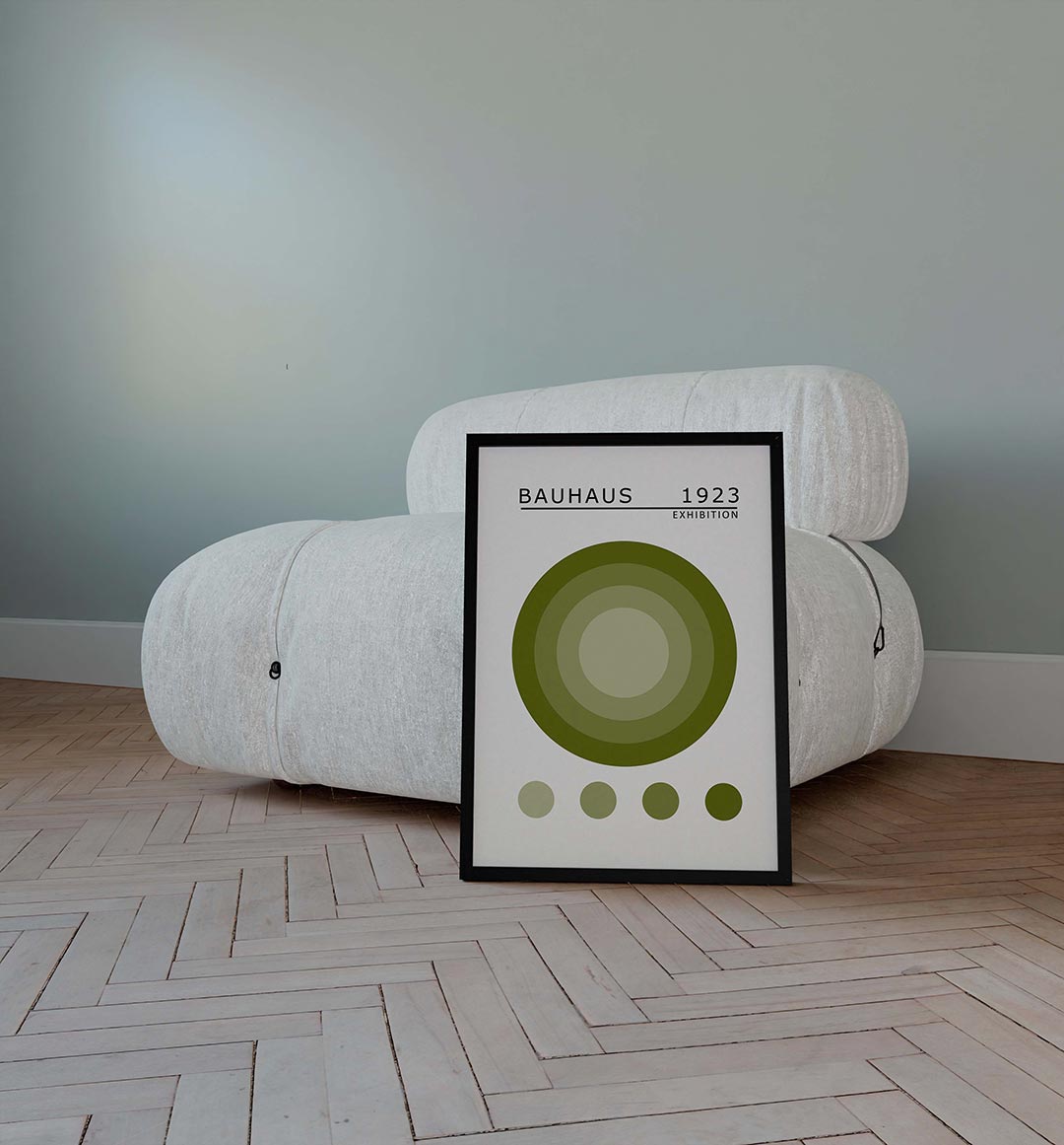 Cirkelritme groen – geometrische poster in Bauhaus-stijl van WallArtistic