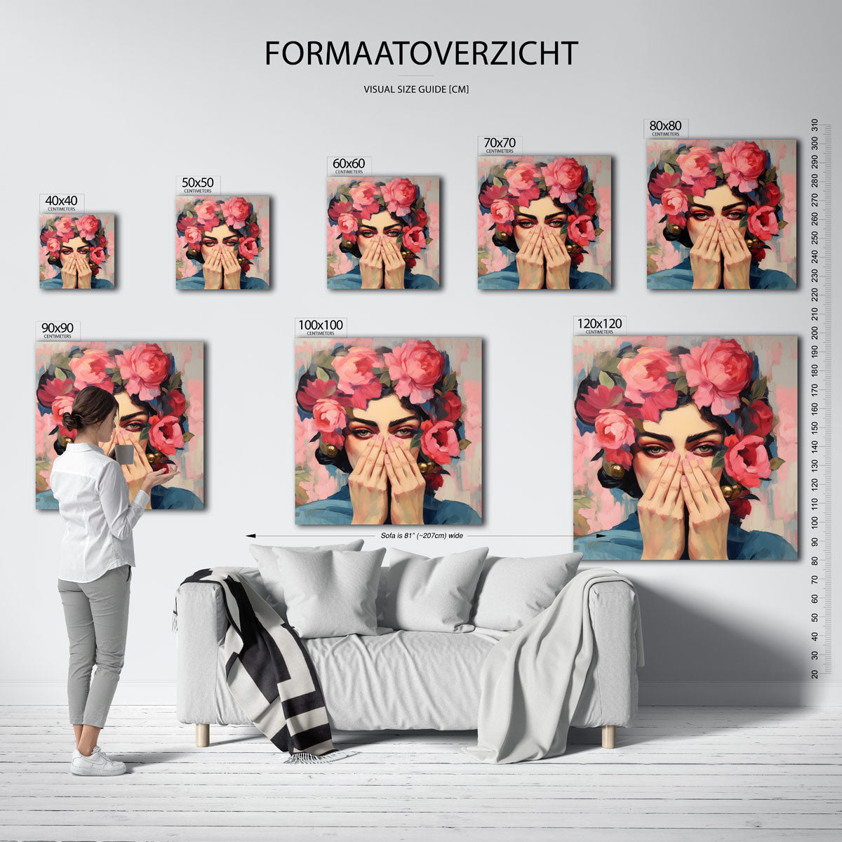 Vrouw met bloemen – vierkante muurposter met vrouwelijk portret