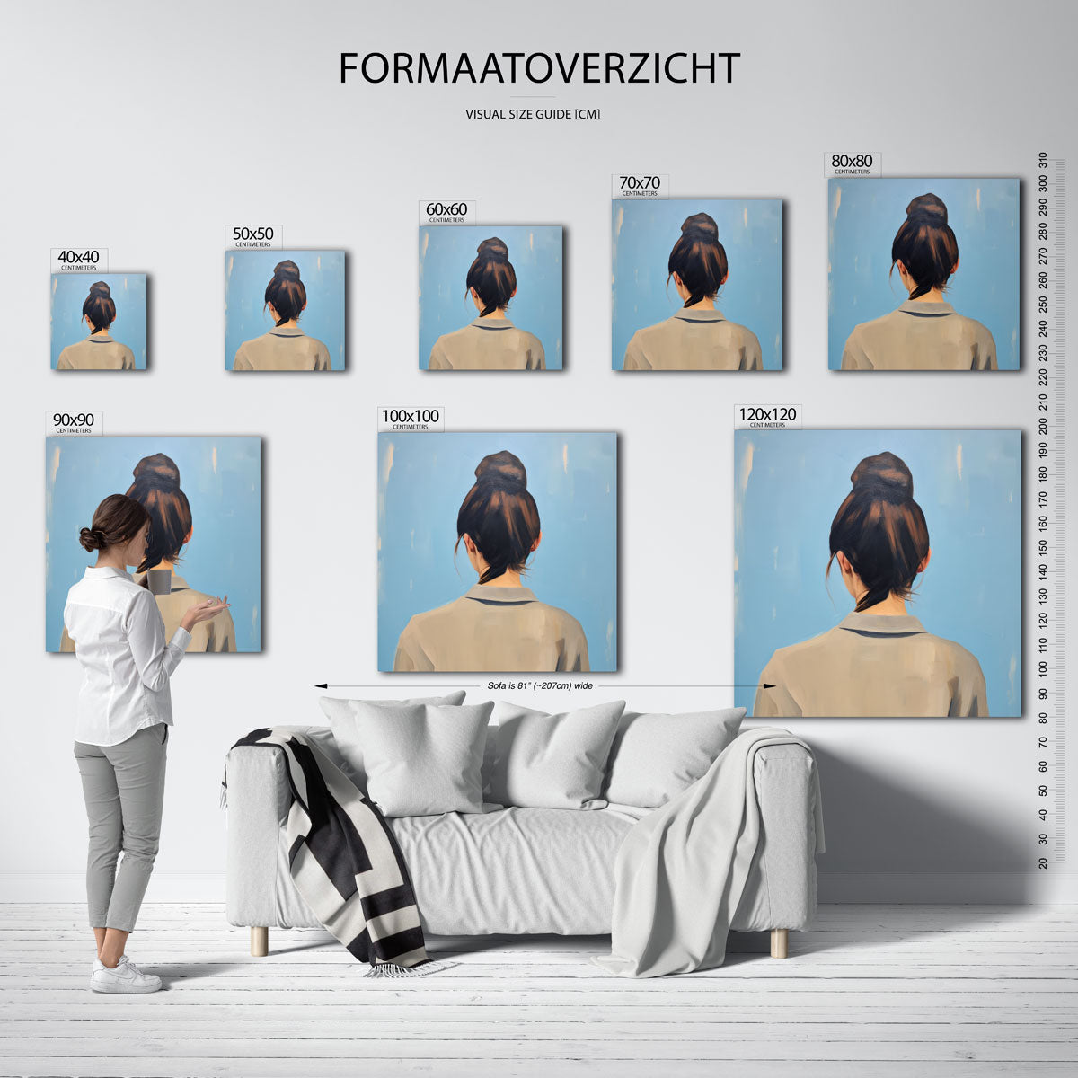 Vrouw met knot – vierkante muurposter met kleurrijke illustratie