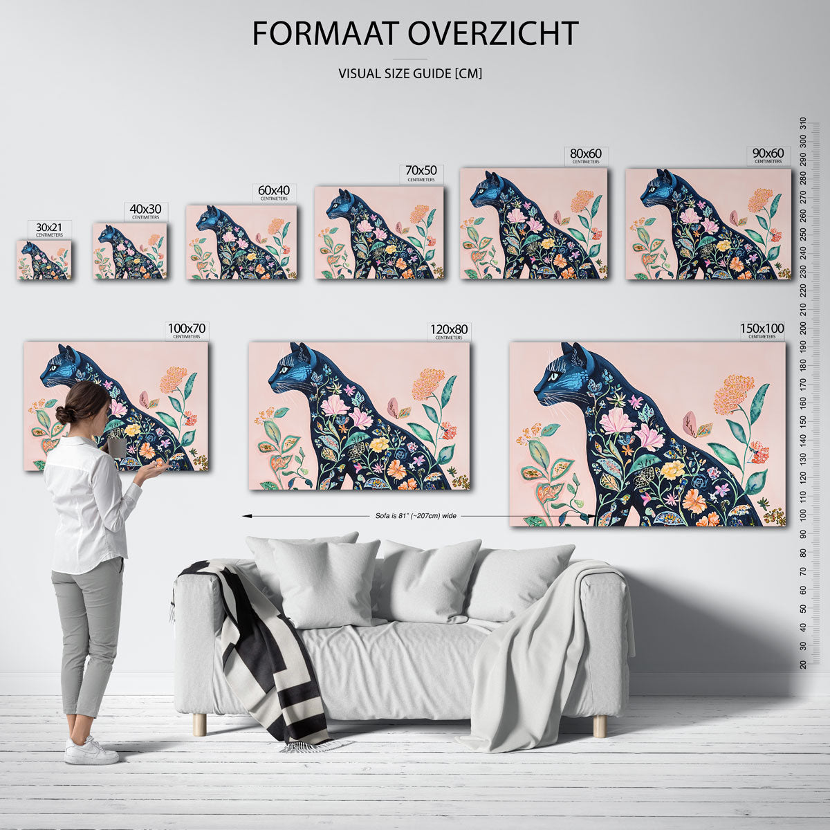 Bloemenkat – liggende muurposter met dierenthema