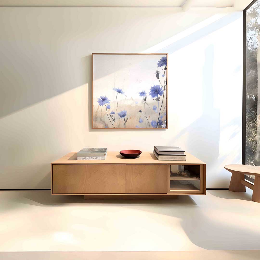 Blauwe bloemen – vierkante bloemen wanddecoratie van WallArtistic