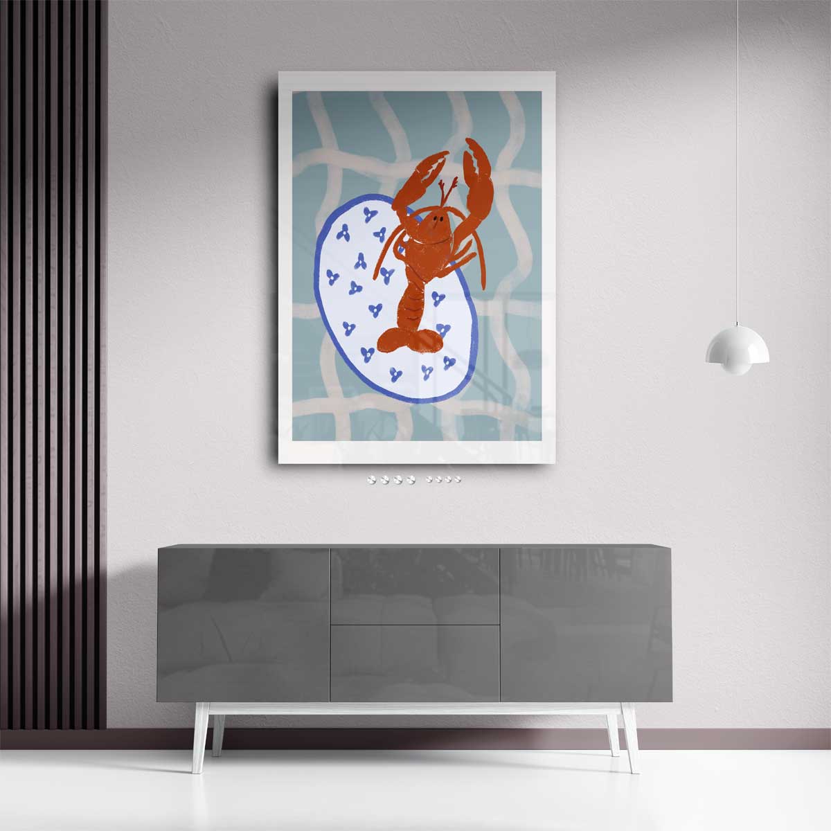 Dansende Kreeft op Servies – staand kunstwerk voor modern interieur