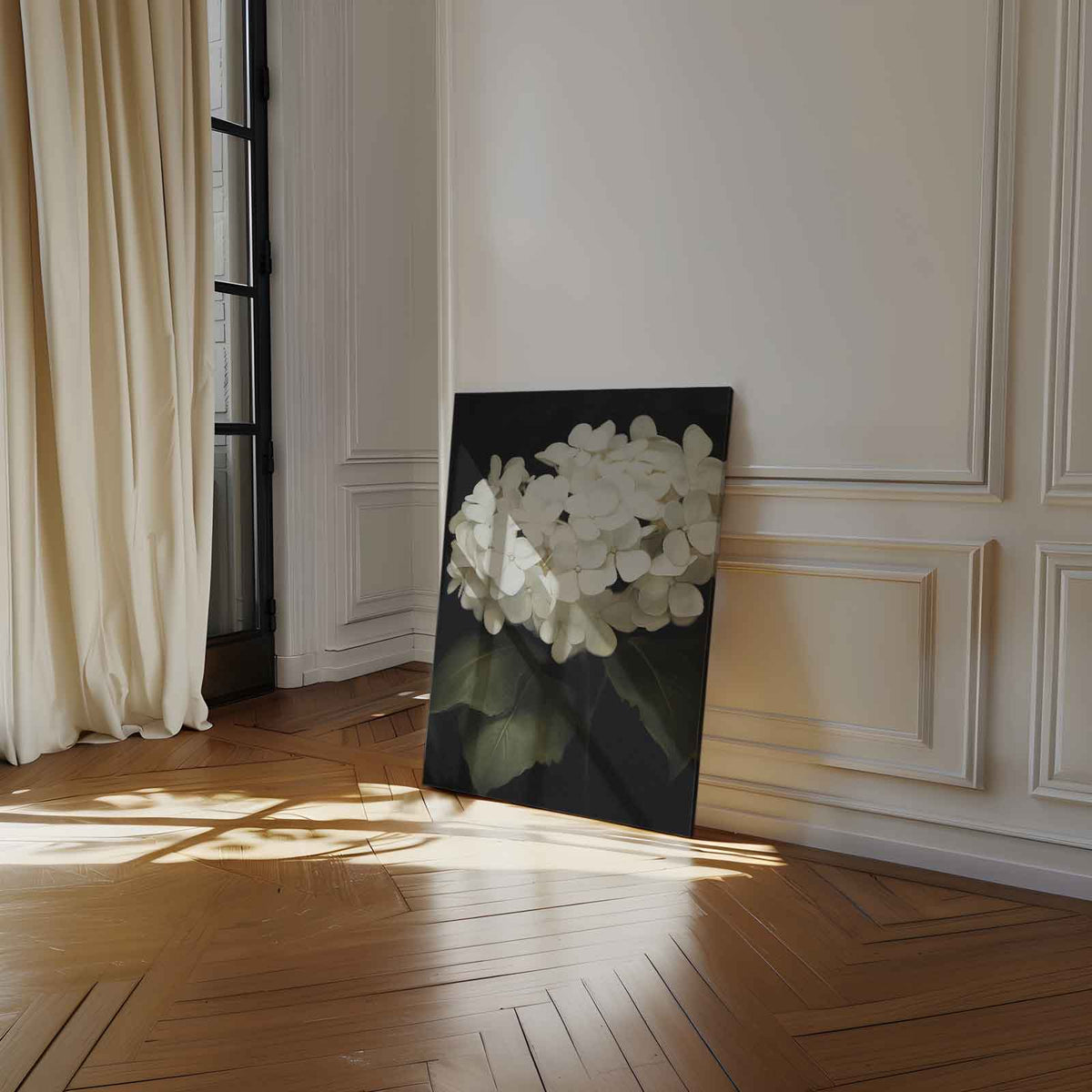 Elegante Witte Hortensia Bloemen – canvas wanddecoratie in portret formaat