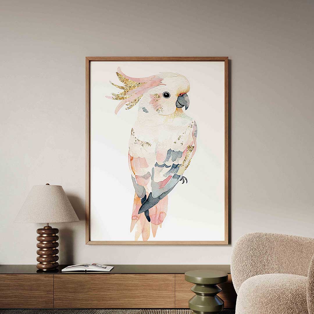 Papegaai met gouden accenten – dieren poster in staand formaat