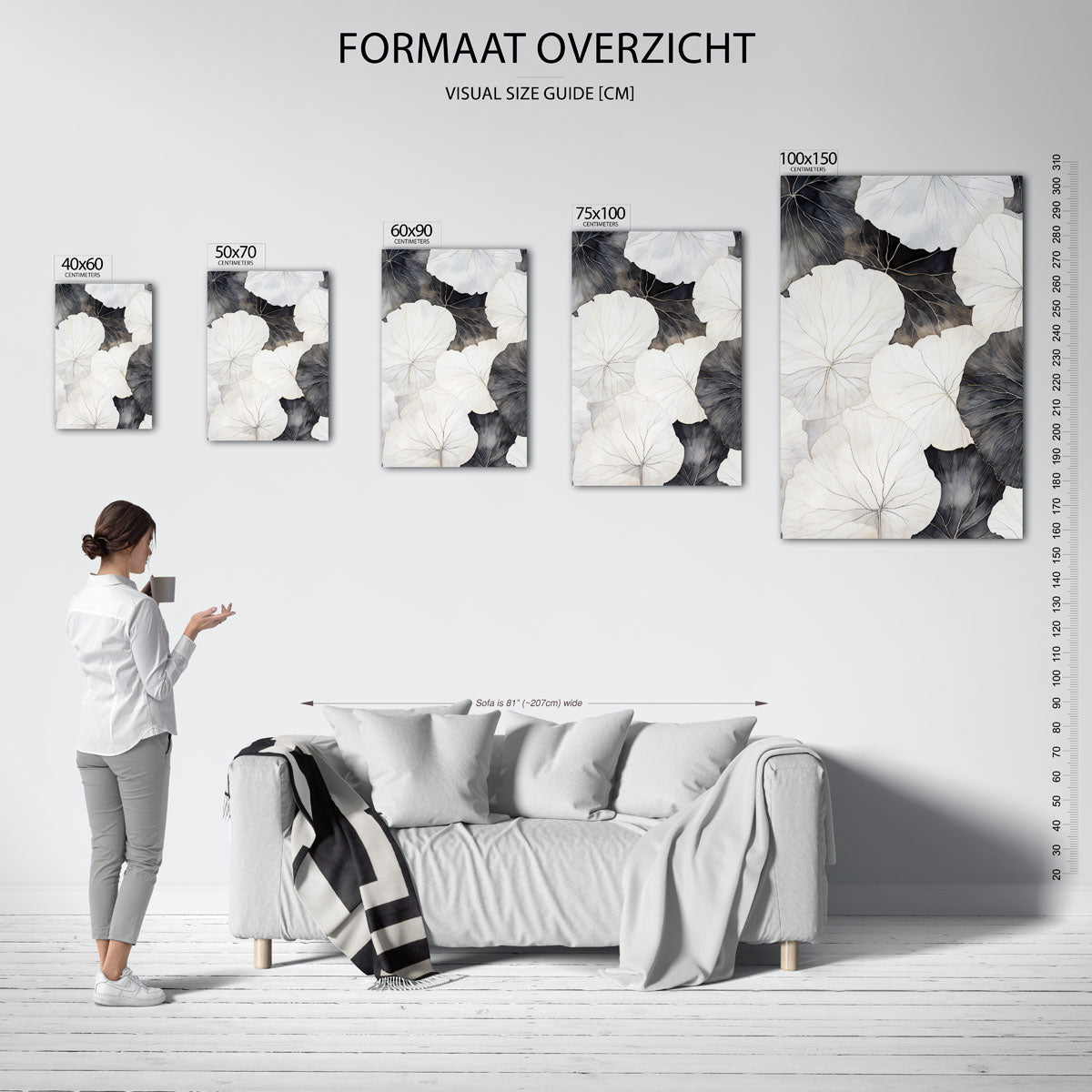 Bladvormen en lijnen – staand wanddecoratie kunstwerk