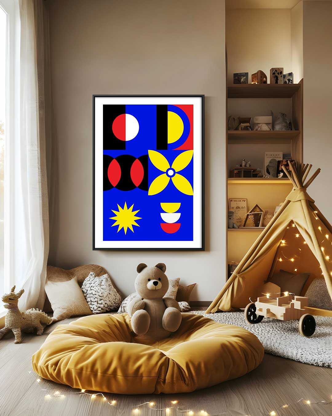 Kleurrijke Geometrische Compositie – canvas wanddecoratie in portret formaat