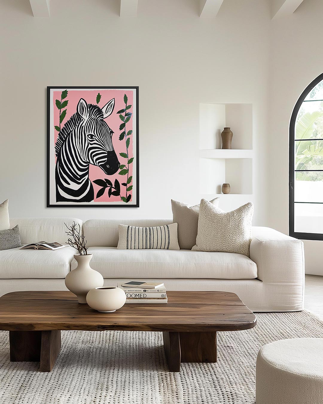 Zebra en bladeren – staand wanddecoratie kunstwerk